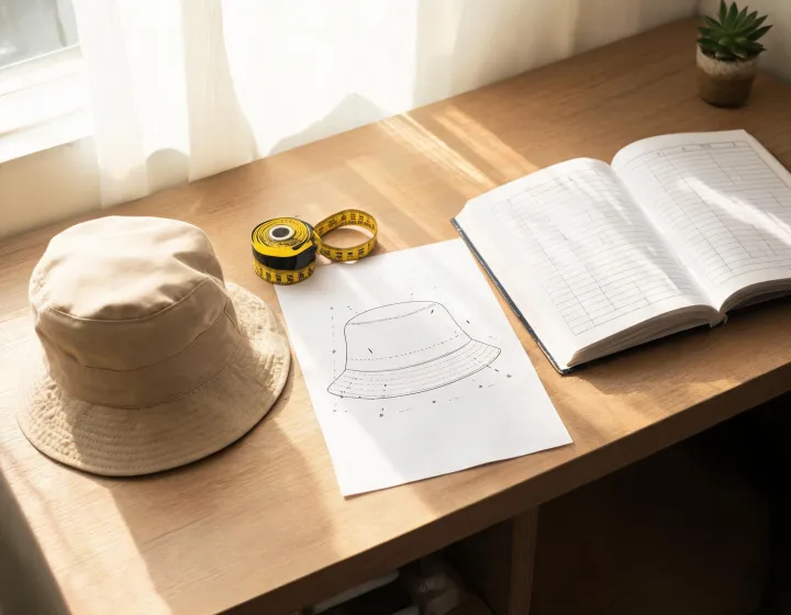 Buyer comparing hat measurements and embroidery placement notes