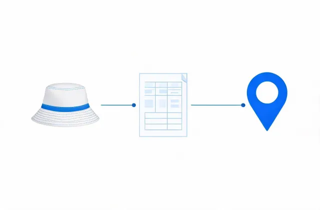 Illustrated communication route from buyer brief to hat sample review